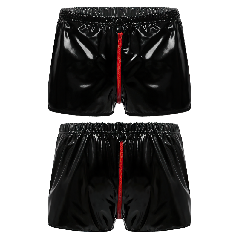 Men's Pole Dance Clubwear Rave Shorts / Elastic Waistband Wet Look Zipper Crotch Short Pants - EVE's SECRETS