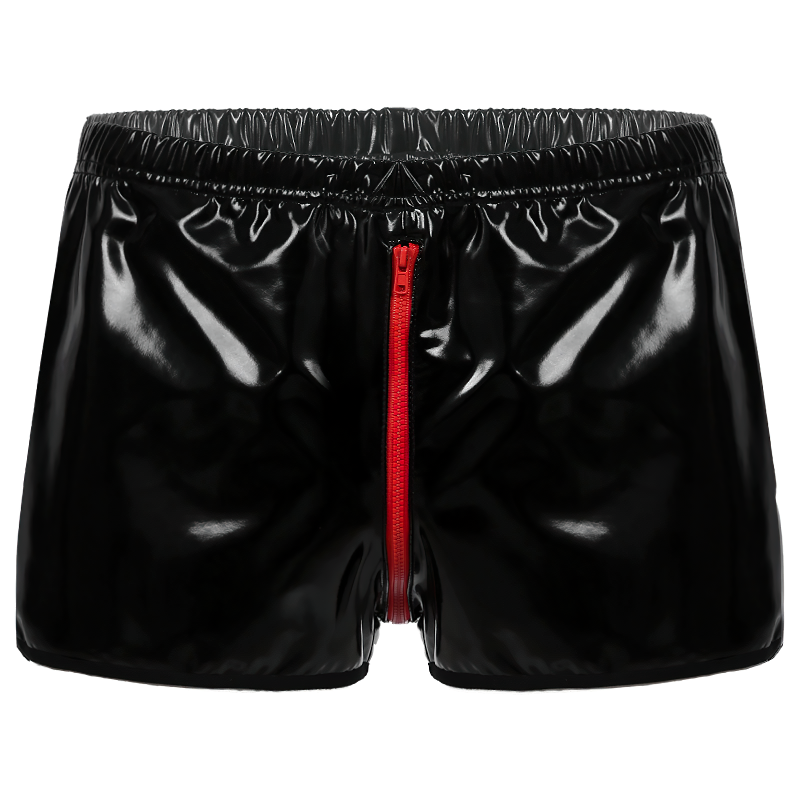 Men's Pole Dance Clubwear Rave Shorts / Elastic Waistband Wet Look Zipper Crotch Short Pants - EVE's SECRETS