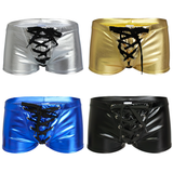 Men's PU Leather Drawstring Boxer Briefs / Male Shiny Boxer Shorts Swimwear Underpants - EVE's SECRETS