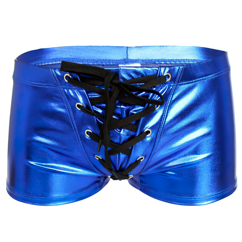 Men's PU Leather Drawstring Boxer Briefs / Male Shiny Boxer Shorts Swimwear Underpants - EVE's SECRETS