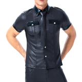 Men's PU Leather Short Sleeve Police Outfit / Button Down Policeman Uniform Clubwear Shirt - EVE's SECRETS