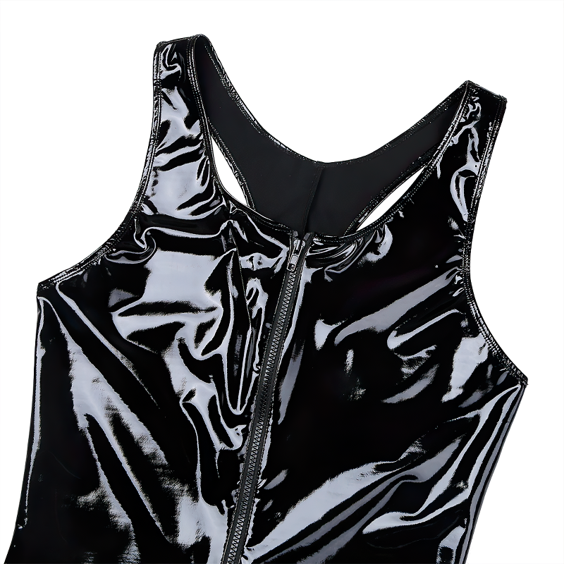 Men's PU Leather Wetlook Bodysuit / Sexy Gay Crotchless Cut Out Body Stocking - EVE's SECRETS