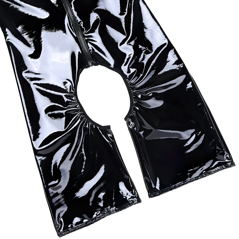 Men's PU Leather Wetlook Bodysuit / Sexy Gay Crotchless Cut Out Body Stocking - EVE's SECRETS