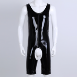Men's PU Leather Wetlook Bodysuit / Sexy Gay Crotchless Cut Out Body Stocking - EVE's SECRETS