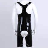 Men's PU Leather Wetlook Bodysuit / Sexy Gay Crotchless Cut Out Body Stocking - EVE's SECRETS
