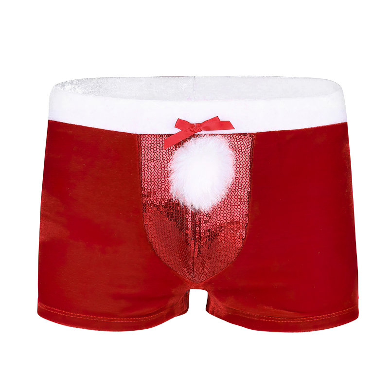 Men's Red Lingerie Velvet Christmas Boxer Shorts / Low Rise Shiny Sequins Bulge Pouch - EVE's SECRETS