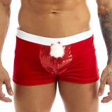 Weihnachts-Boxershorts/Cosplay-Unterhose aus rotem Samt für Herren mit niedriger Leibhöhe und Pailletten-Ausbuchtungsbeutel