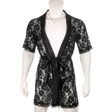 Men's See-Through Lace Night Robe / Half Sleeve Bathrobe / Male Loungewear - EVE's SECRETS