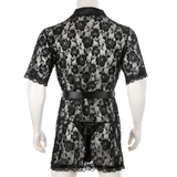 Men's See-Through Lace Night Robe / Half Sleeve Bathrobe / Male Loungewear - EVE's SECRETS