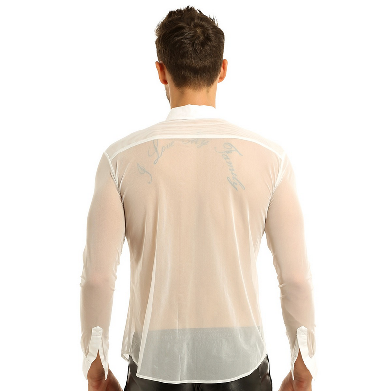Men's See-through Mesh Shirt with Turn-down Collar and Long Sleeves / Sexy Outfits for Men - EVE's SECRETS