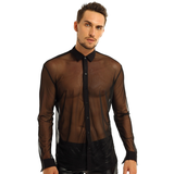 Chemise en maille transparente pour hommes avec col rabattu et manches longues / Tenues sexy pour hommes