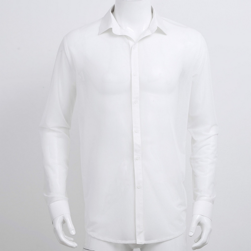 Men's See-through Mesh Shirt with Turn-down Collar and Long Sleeves / Sexy Outfits for Men - EVE's SECRETS
