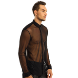 Men's See-through Mesh Shirt with Turn-down Collar and Long Sleeves / Sexy Outfits for Men - EVE's SECRETS