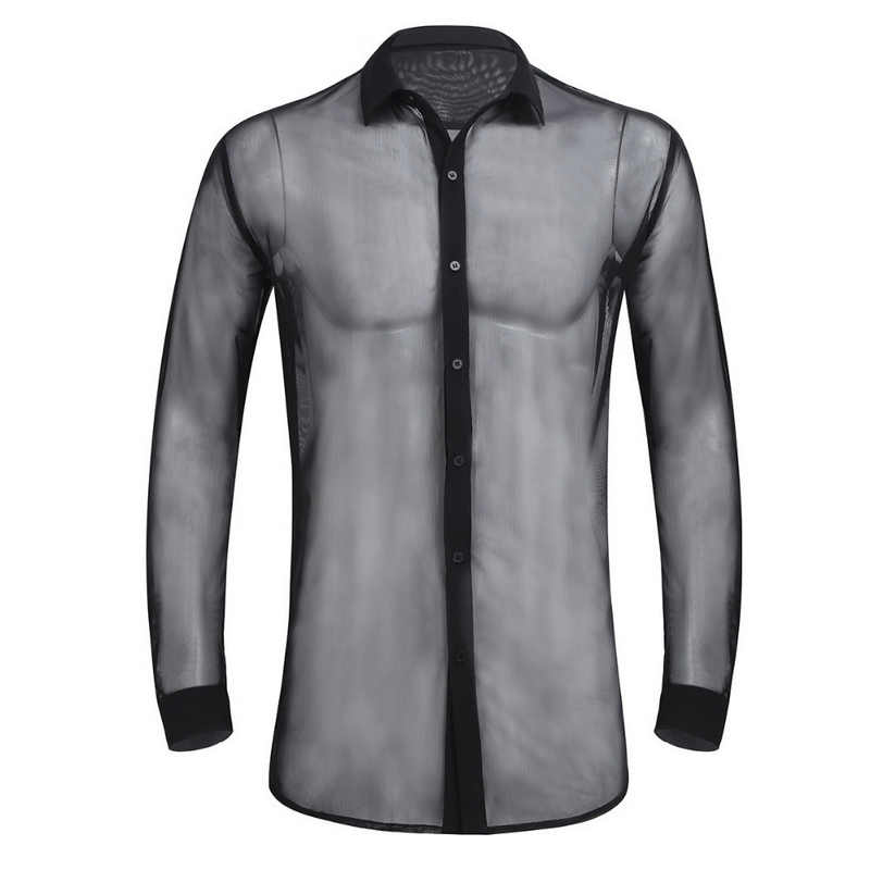 Men's See-through Mesh Shirt with Turn-down Collar and Long Sleeves / Sexy Outfits for Men - EVE's SECRETS