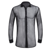 Men's See-through Mesh Shirt with Turn-down Collar and Long Sleeves / Sexy Outfits for Men - EVE's SECRETS