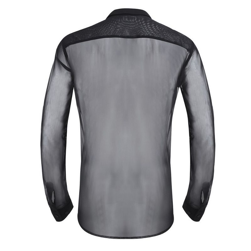 Men's See-through Mesh Shirt with Turn-down Collar and Long Sleeves / Sexy Outfits for Men - EVE's SECRETS