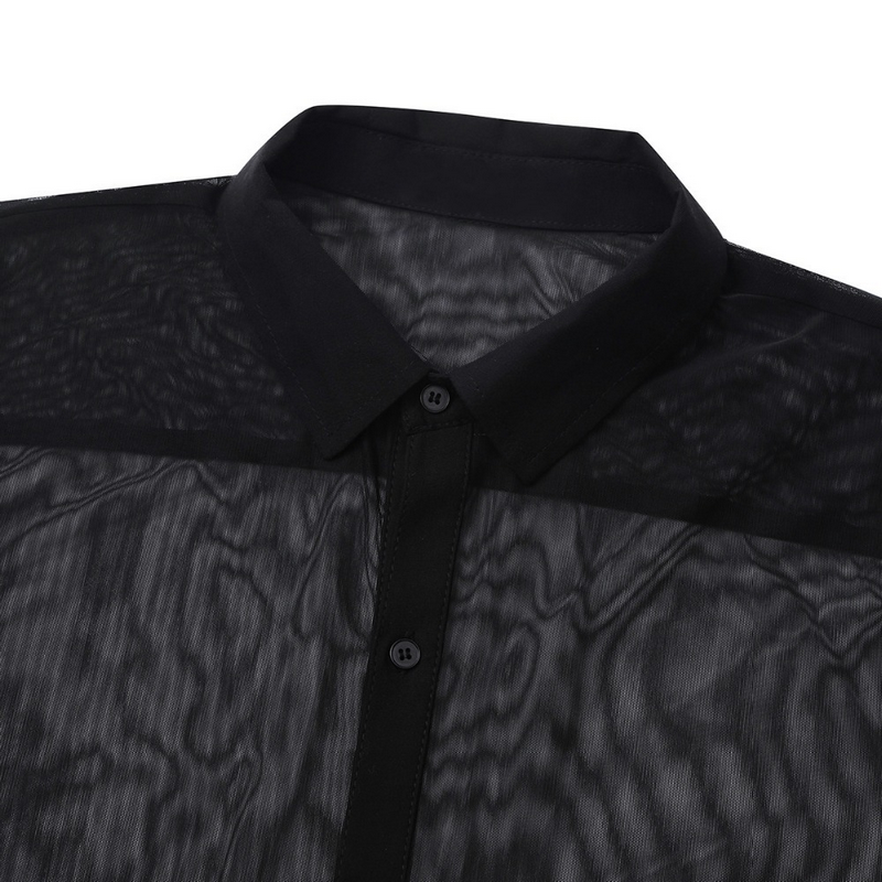 Men's See-through Mesh Shirt with Turn-down Collar and Long Sleeves / Sexy Outfits for Men - EVE's SECRETS