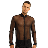 Men's See-through Mesh Shirt with Turn-down Collar and Long Sleeves / Sexy Outfits for Men - EVE's SECRETS