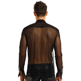 Men's See-through Mesh Shirt with Turn-down Collar and Long Sleeves / Sexy Outfits for Men - EVE's SECRETS