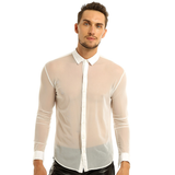 Men's See-through Mesh Shirt with Turn-down Collar and Long Sleeves / Sexy Outfits for Men - EVE's SECRETS