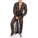 Durchsichtige Herren-Nachtwäsche, Mesh-Dessous / Nachthemd mit Spitzenbesatz, G-String-Nachtwäsche