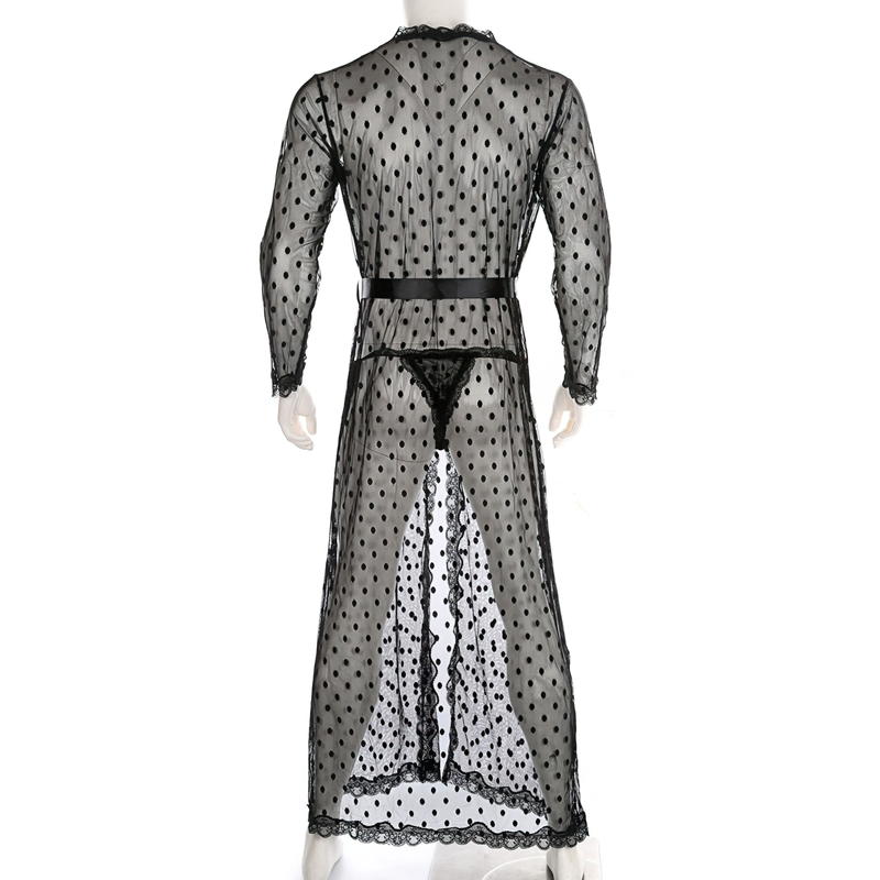 Men's See-Through Nightwear Mesh Lingerie / Lace Trim Night-Gown G-String Sleepwear - EVE's SECRETS