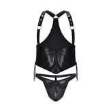 Men's Sexy Black Vest and Briefs in BDSM Style / Male PU Leather Fetish Outfits - EVE's SECRETS