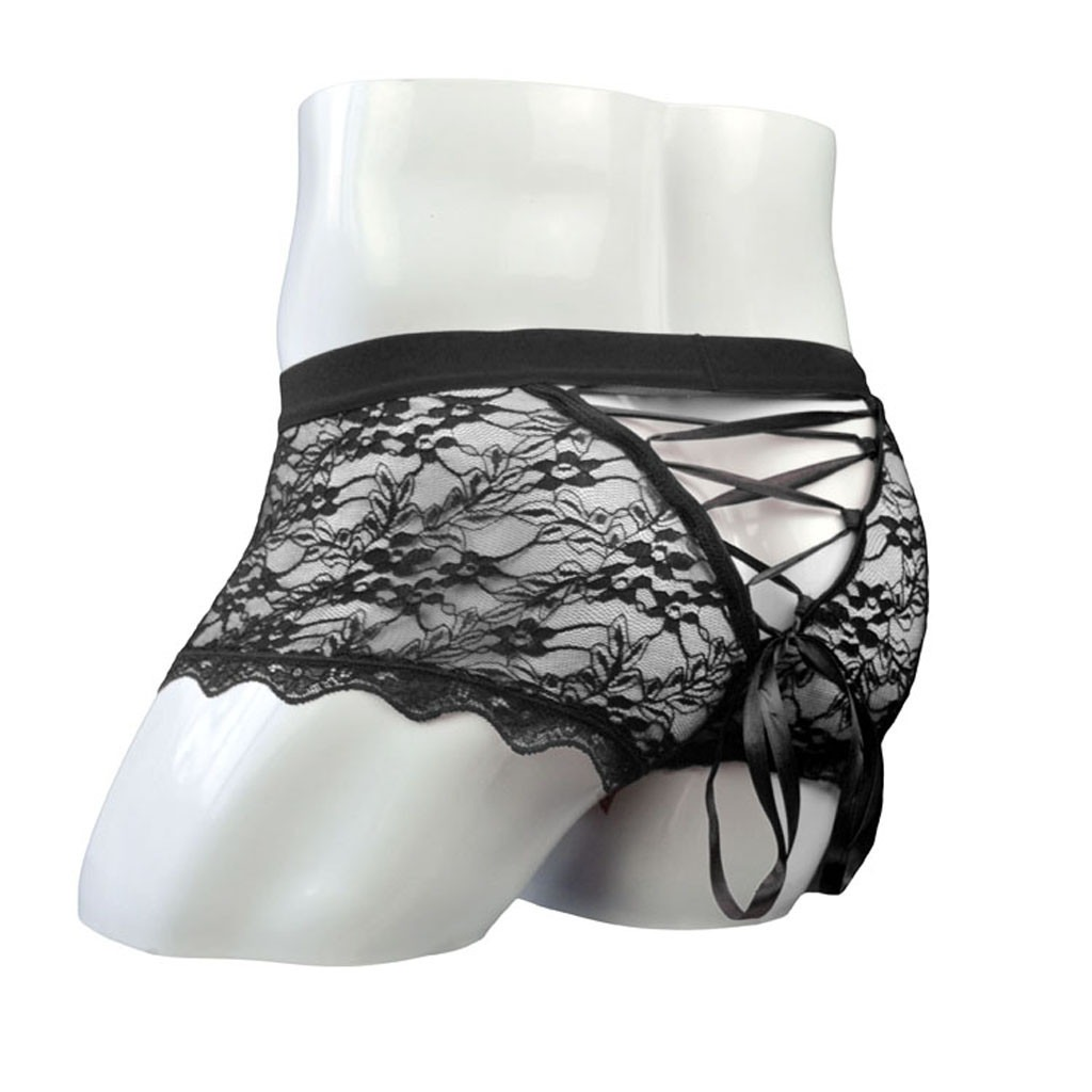 Men's Sexy Lace-Up Back Panties / Male Sissy Underwear with Floral Pattern - EVE's SECRETS