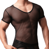 Men's Sexy Mesh T-Shirt and Low-Rise Boxer Briefs Set / Black Transparent Underwear for Men - EVE's SECRETS
