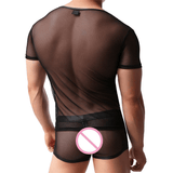 Men's Sexy Mesh T-Shirt and Low-Rise Boxer Briefs Set / Black Transparent Underwear for Men - EVE's SECRETS