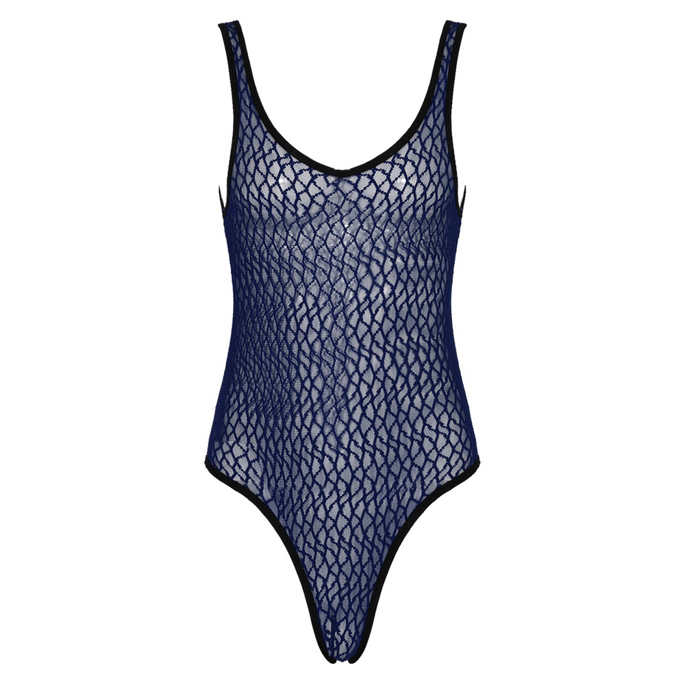 Men's Sexy See-through Mesh Sleeveless Bodysuit / Erotic High Cut Round Neck Gay Underwear - EVE's SECRETS