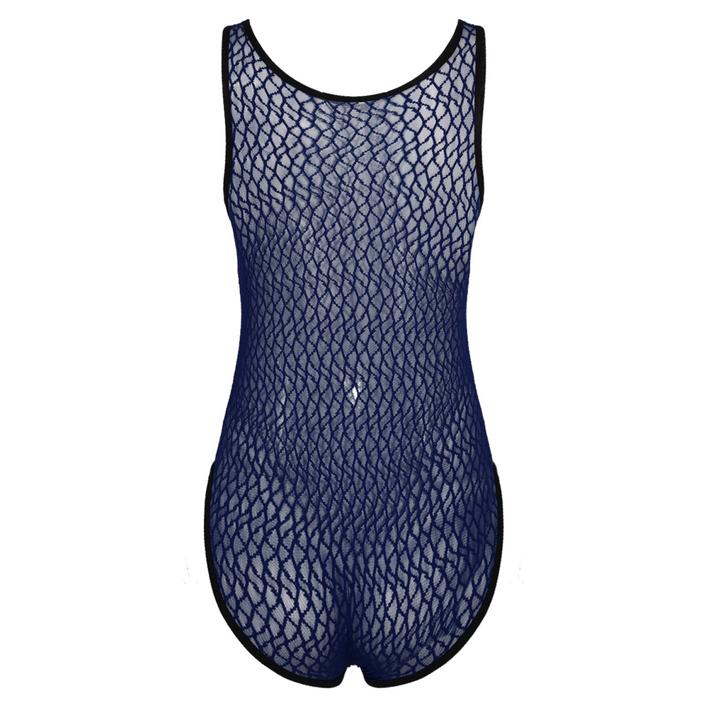 Men's Sexy See-through Mesh Sleeveless Bodysuit / Erotic High Cut Round Neck Gay Underwear - EVE's SECRETS