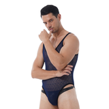 Men's Sexy See-through Mesh Sleeveless Bodysuit / Erotic High Cut Round Neck Gay Underwear - EVE's SECRETS