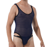 Men's Sexy See-through Mesh Sleeveless Bodysuit / Erotic High Cut Round Neck Gay Underwear - EVE's SECRETS