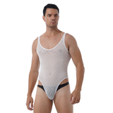 Men's Sexy See-through Mesh Sleeveless Bodysuit / Erotic High Cut Round Neck Gay Underwear - EVE's SECRETS