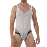 Men's Sexy See-through Mesh Sleeveless Bodysuit / Erotic High Cut Round Neck Gay Underwear - EVE's SECRETS