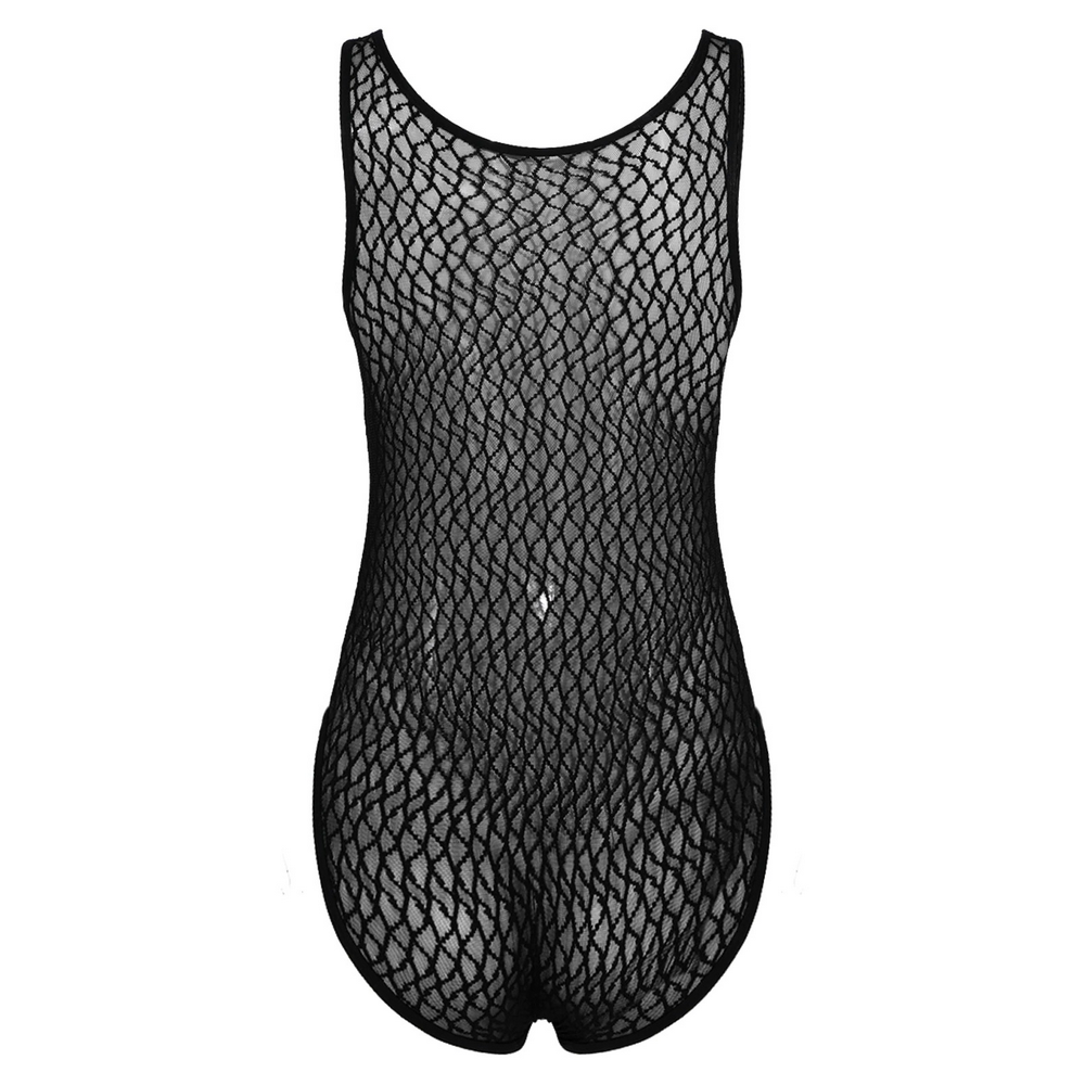Men's Sexy See-through Mesh Sleeveless Bodysuit / Erotic High Cut Round Neck Gay Underwear - EVE's SECRETS