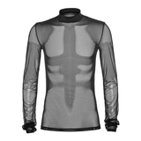 Men's Sheer Long Sleeve Top / Mesh Mock Neck T-Shirt / Male Sexy Outfits - EVE's SECRETS