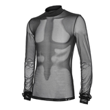 Men's Sheer Long Sleeve Top / Mesh Mock Neck T-Shirt / Male Sexy Outfits - EVE's SECRETS