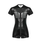 Men's Shiny Metallic Fashion Costumes / See-Through Open Butt Patchwork Bodysuit - EVE's SECRETS