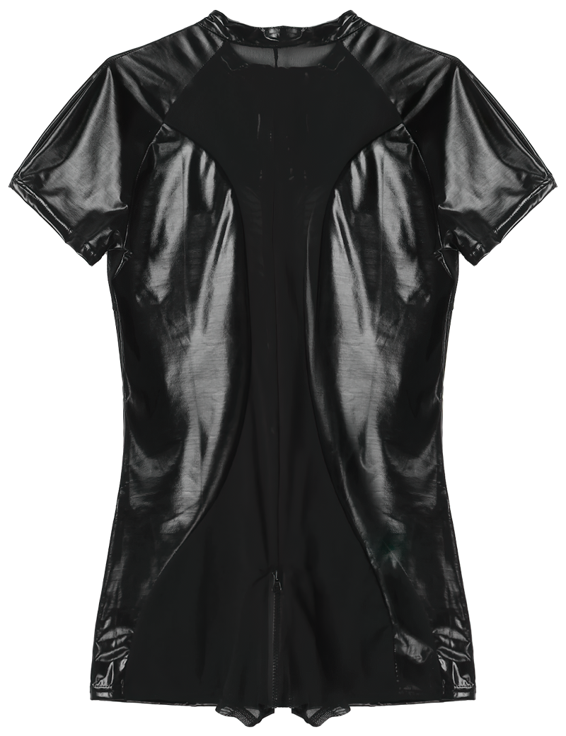 Men's Shiny Metallic Fashion Costumes / See-Through Open Butt Patchwork Bodysuit - EVE's SECRETS