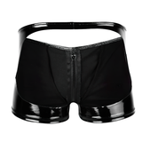 Men's Shiny Metallic Zipper Panties / Bulge Pouch Open Butt Boxer Underwear Shorts - EVE's SECRETS