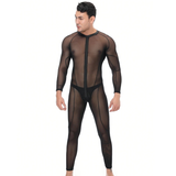 Men's Shiny PU Leather Catsuit in Black Color / Sexy Wet Look Clothing with Zipper & Open Crotch - EVE's SECRETS