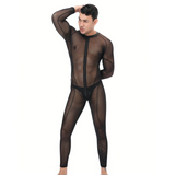 Men's Shiny PU Leather Catsuit in Black Color / Sexy Wet Look Clothing with Zipper & Open Crotch - EVE's SECRETS