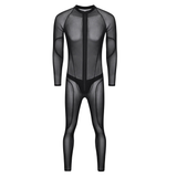 Men's Shiny PU Leather Catsuit in Black Color / Sexy Wet Look Clothing with Zipper & Open Crotch - EVE's SECRETS