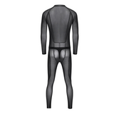 Men's Shiny PU Leather Catsuit in Black Color / Sexy Wet Look Clothing with Zipper & Open Crotch - EVE's SECRETS