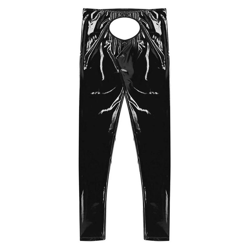 Men's Glossy Pants with Open Back and Pouch / Black Tight Leggings / Male Sexy Outfits - EVE's SECRETS