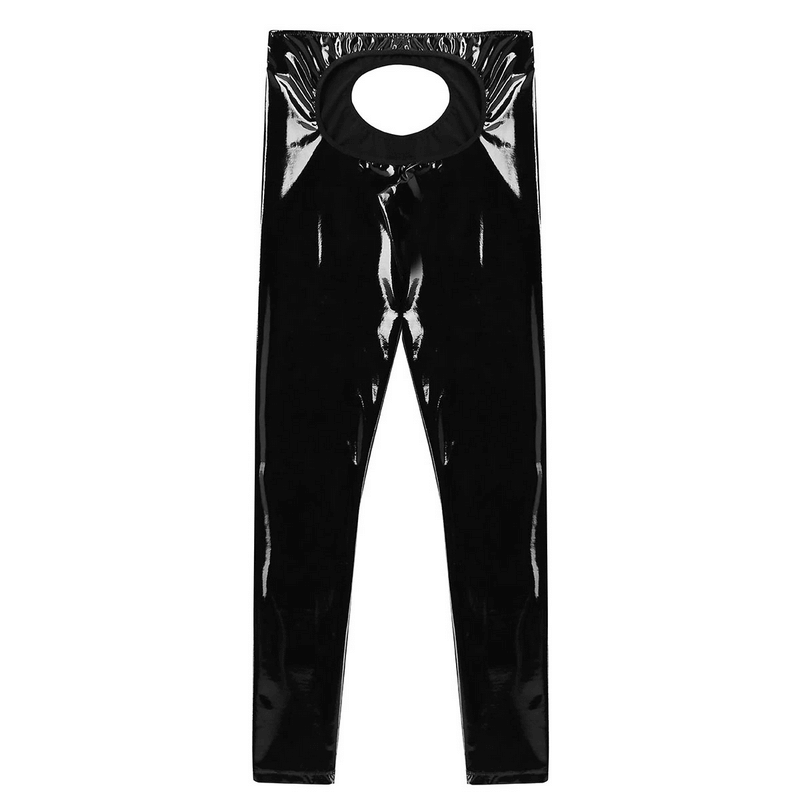 Men's Glossy Pants with Open Back and Pouch / Black Tight Leggings / Male Sexy Outfits - EVE's SECRETS