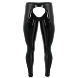Glänzende Herrenhose mit offenem Rücken und Beutel / Schwarze enge Leggings / Sexy Outfits für Männer
