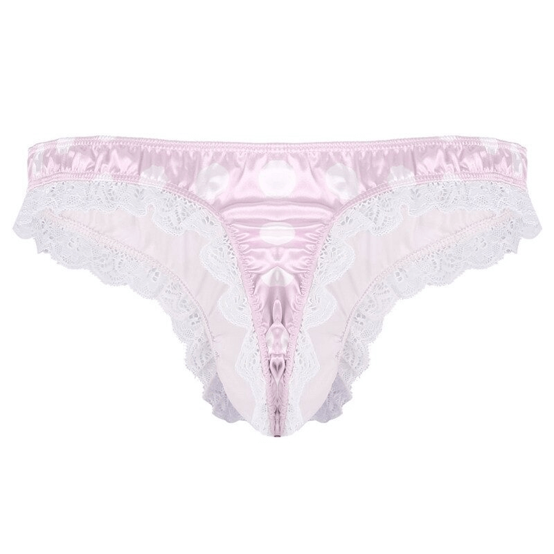 Men's Shiny Satin Ruffle Lace Panties / Male High Cut Sissy Underwear Lingerie - EVE's SECRETS